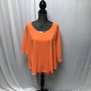Rafaella Blouse Womens Size Medium Orange Slit Butterfly Sleeves Draped Top